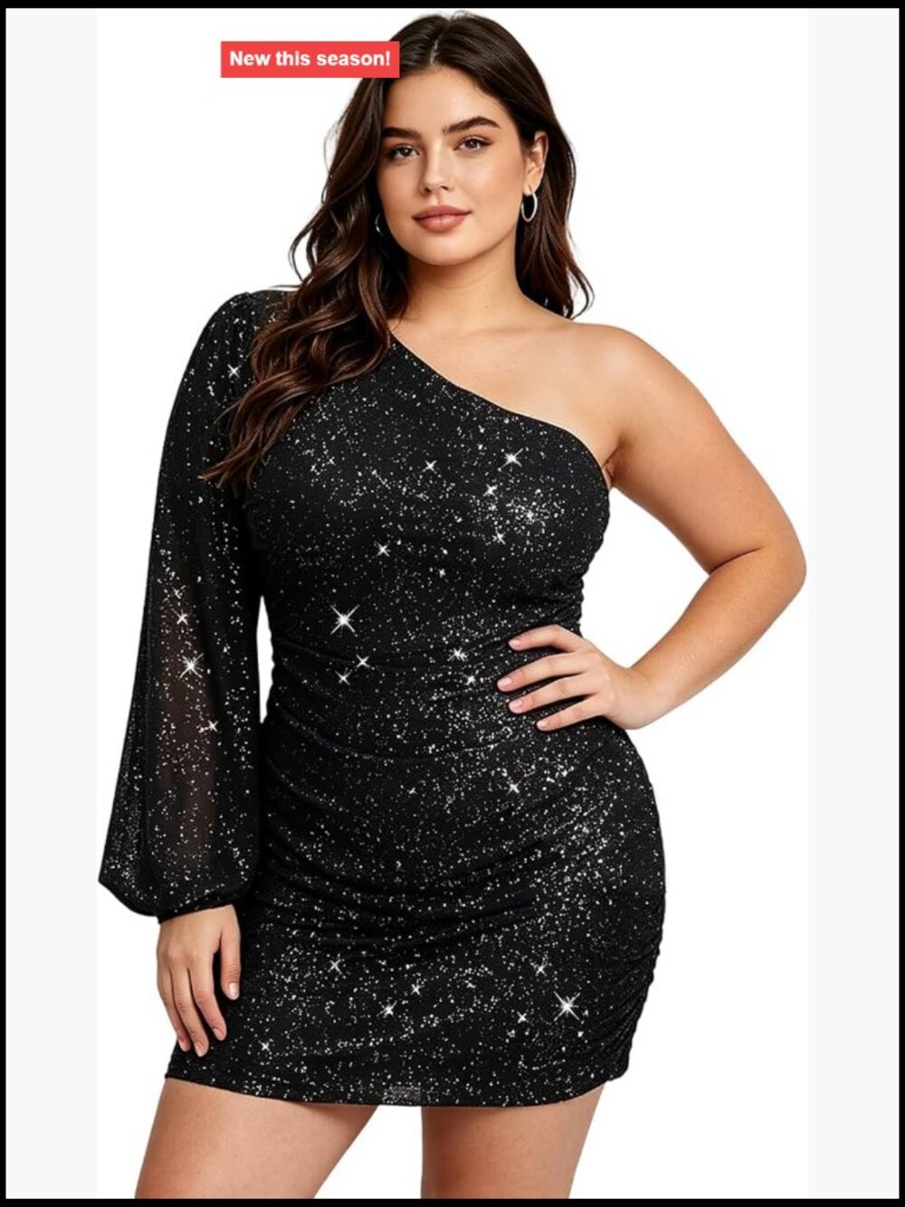 Women's One Shoulder Sequin Bodycon Mini Dress Sparkly Party Club